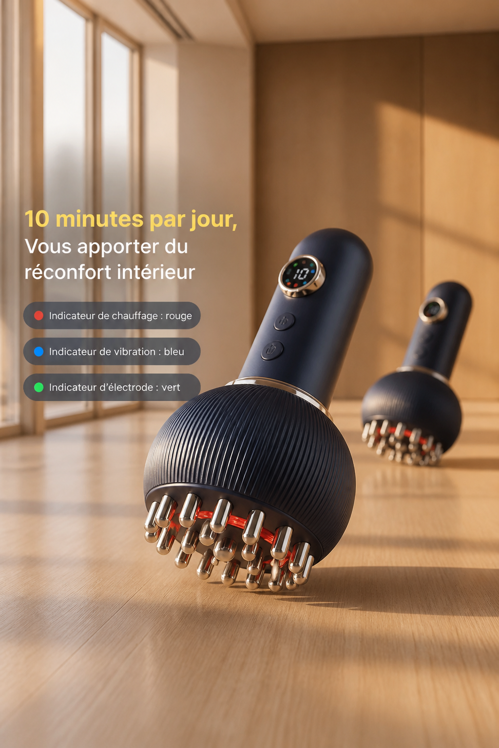 Brosse de Massage Électrique 3-en-1 | Vibration, Chaleur & Lumière Rouge | smartwell