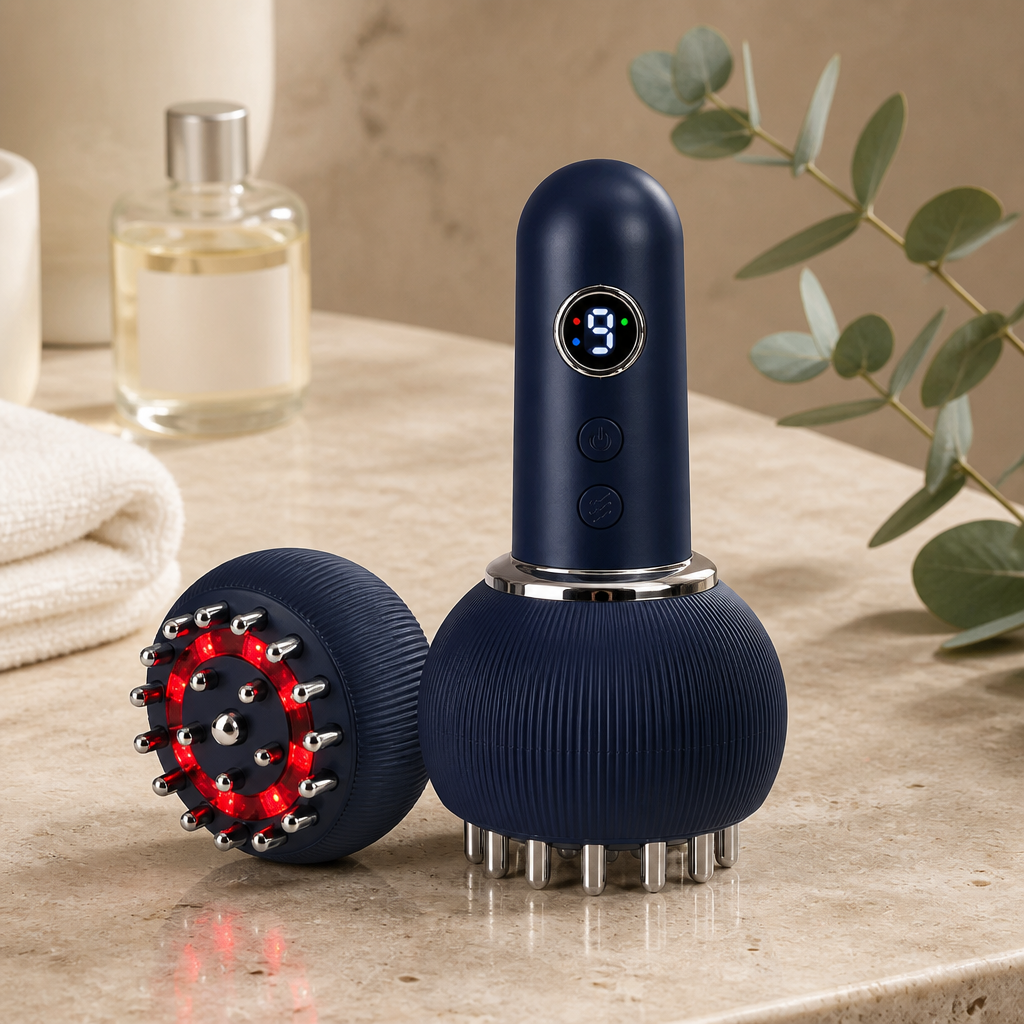 Brosse de Massage Électrique 3-en-1 | Vibration, Chaleur & Lumière Rouge | smartwell