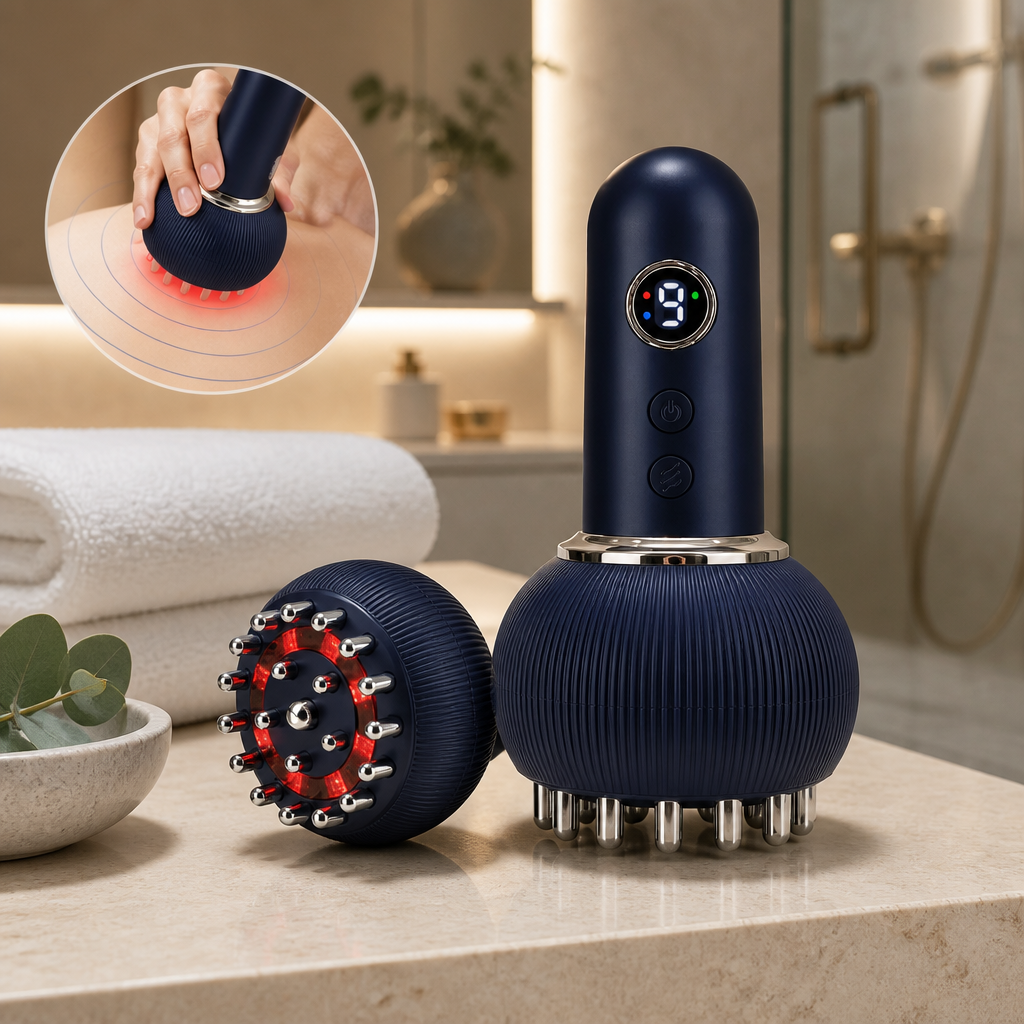 Brosse de Massage Électrique 3-en-1 | Vibration, Chaleur & Lumière Rouge | smartwell